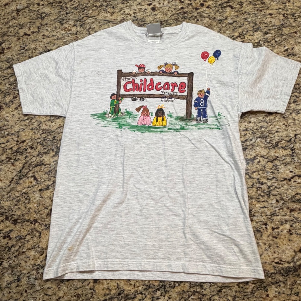 Jerzees Home Childcare Provider Graphic T-Shirt Gray Medium Short Sleeve v